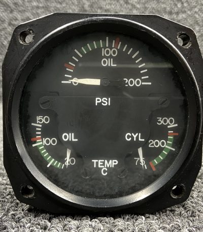 18-1000-8 RC Allen Tri-Engine Indicator (28V, Oil PSI, Cyl & Oil Temp)