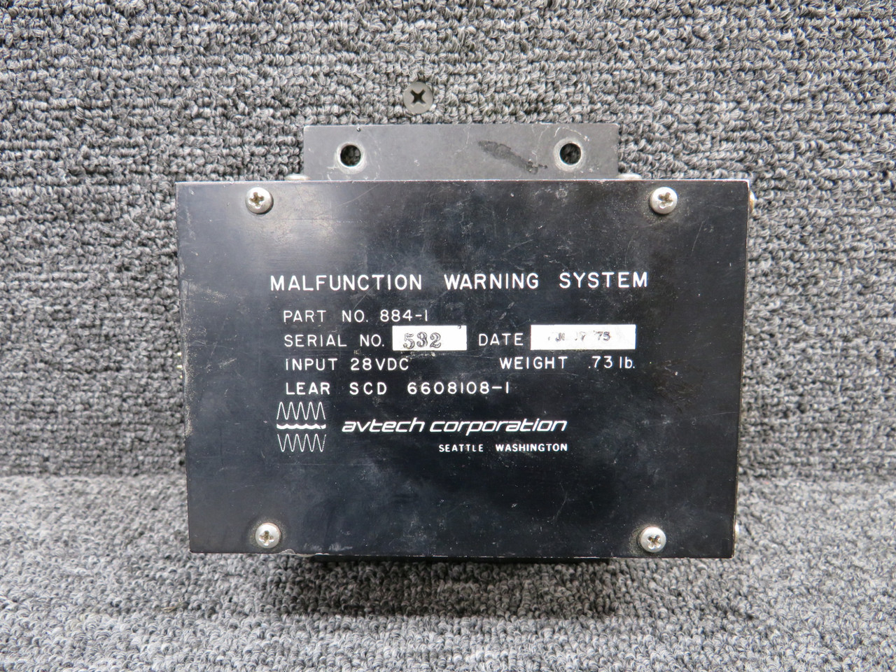 884-1 (Alt: 6608108-1) Avtech Corp Malfunction Warning System w Green Tag (Core)