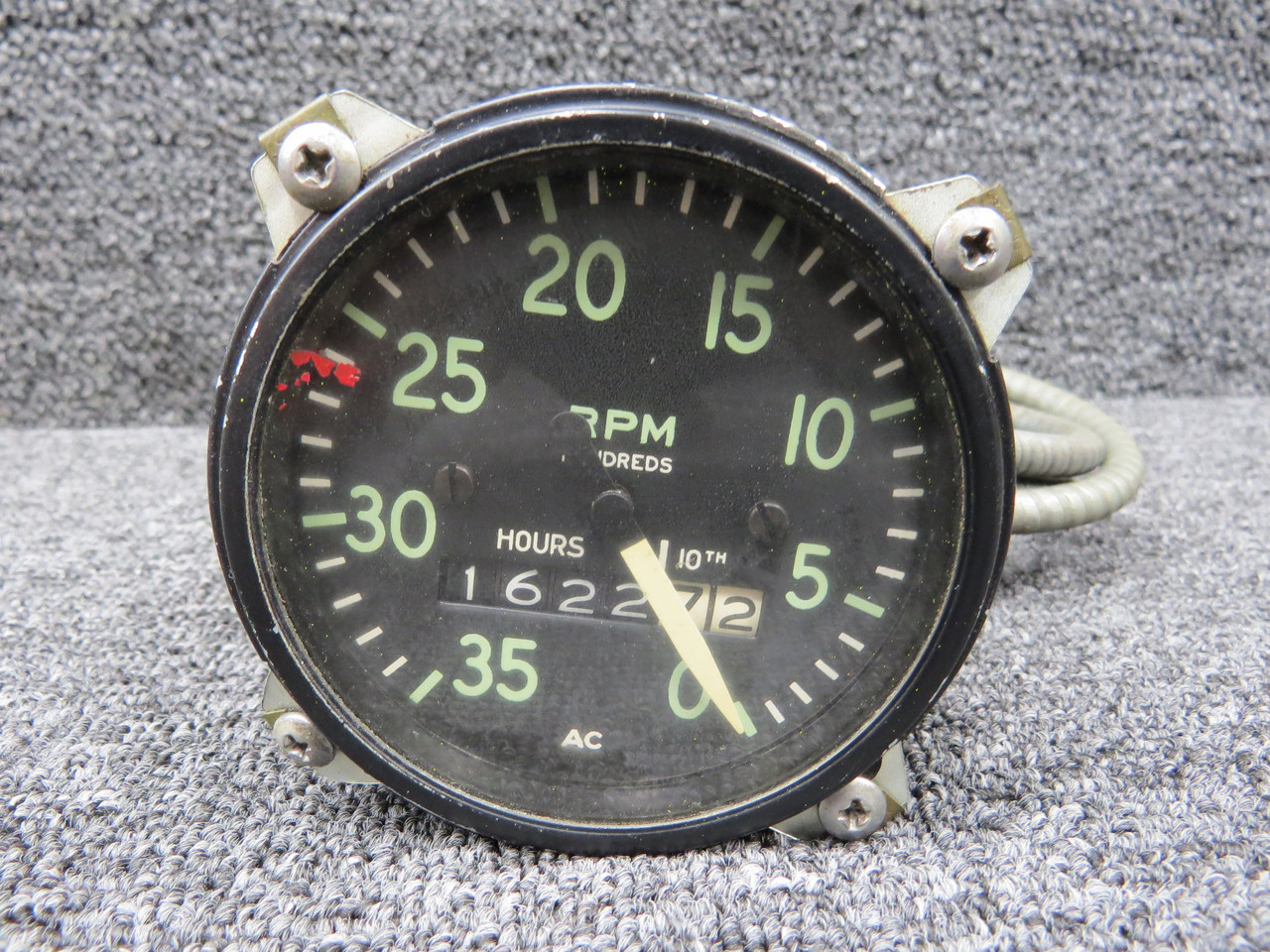 RT-9 GMC AC Division Tachometer Indicator with Cable (Hours: 1622.72)